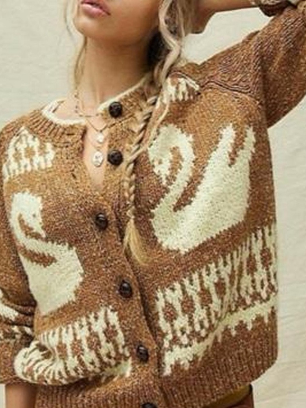 Urban Outfitters Kimchi Blue Bambi Cardigan Sweater in Swan Print - S